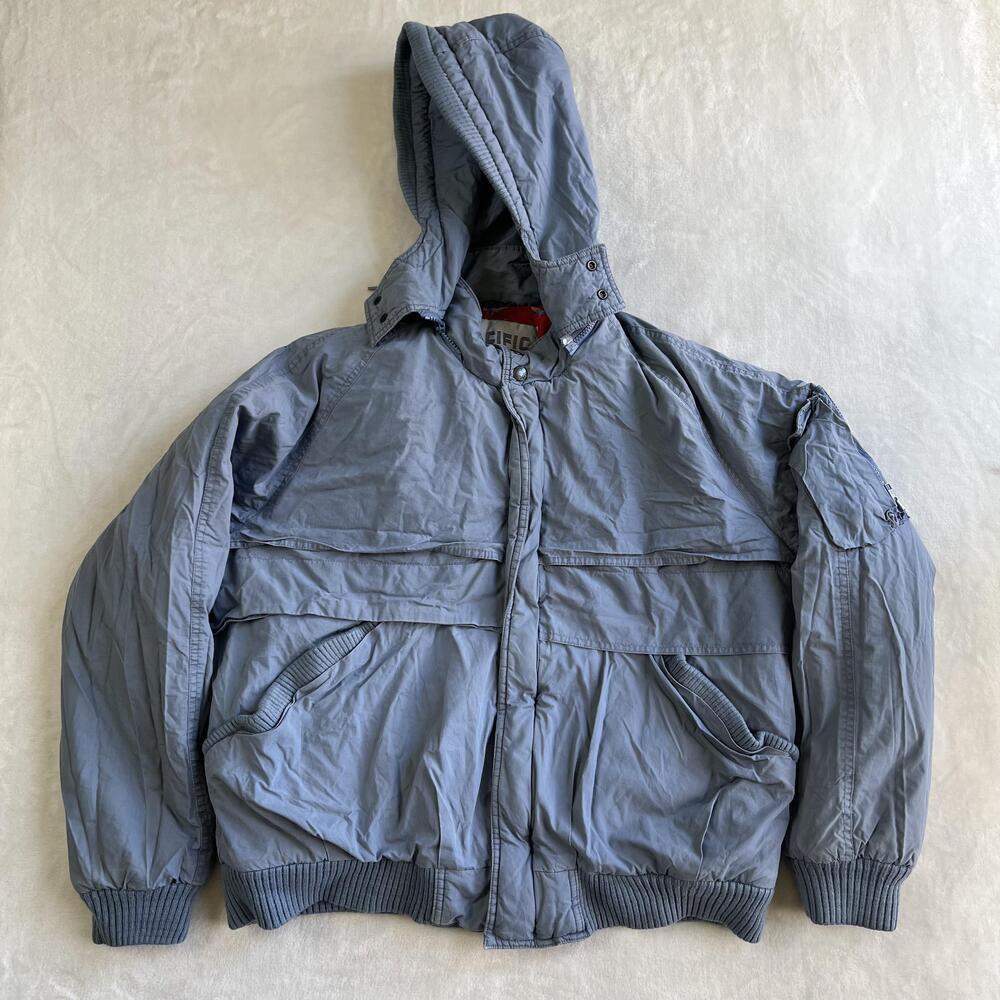 Vintage Pacific Trail Jacket Mens XL Blue Hooded Bomber Bird Lined Pheasant